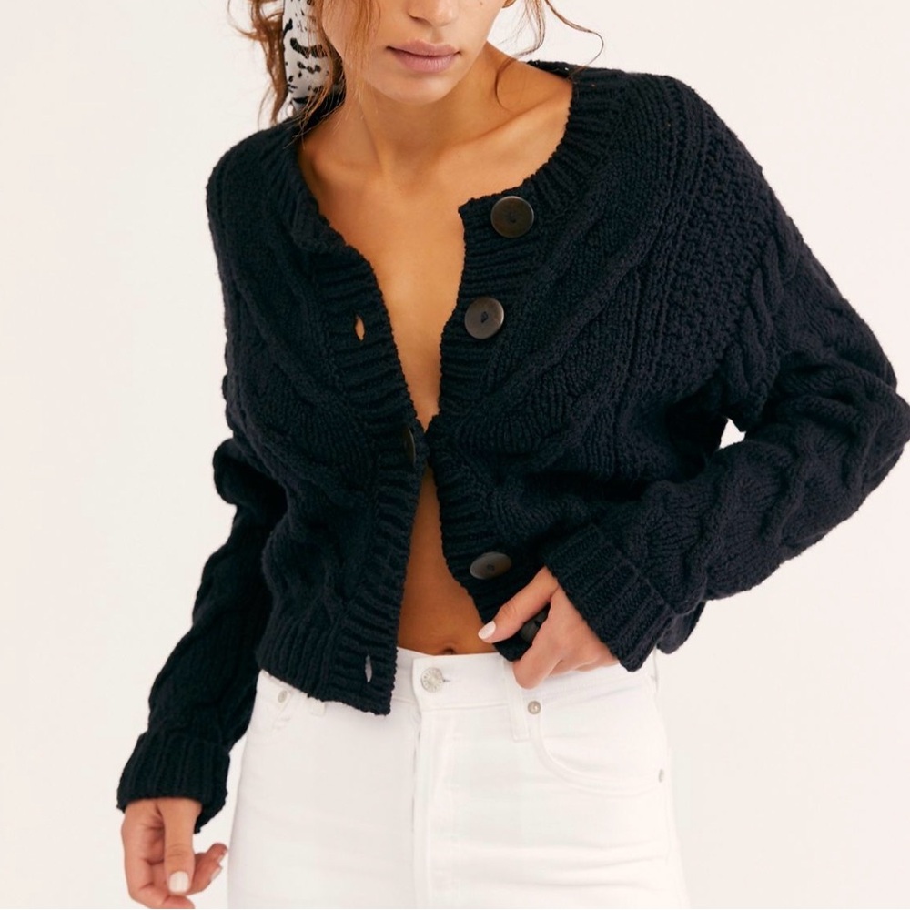 Free people Bonfire cable knot cardi black